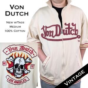 Von Dutch VTG Jacket Mens Medium Skull Eyeball Graphic Embroidered Short Sleeve